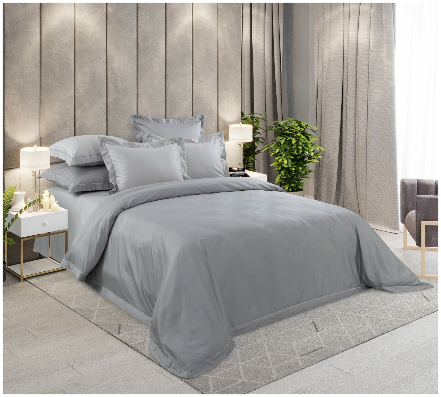 Однотонное постельное белье Текс-Дизайн Интрига, мако-сатин 300ТС, 2-спальное с евро простыней