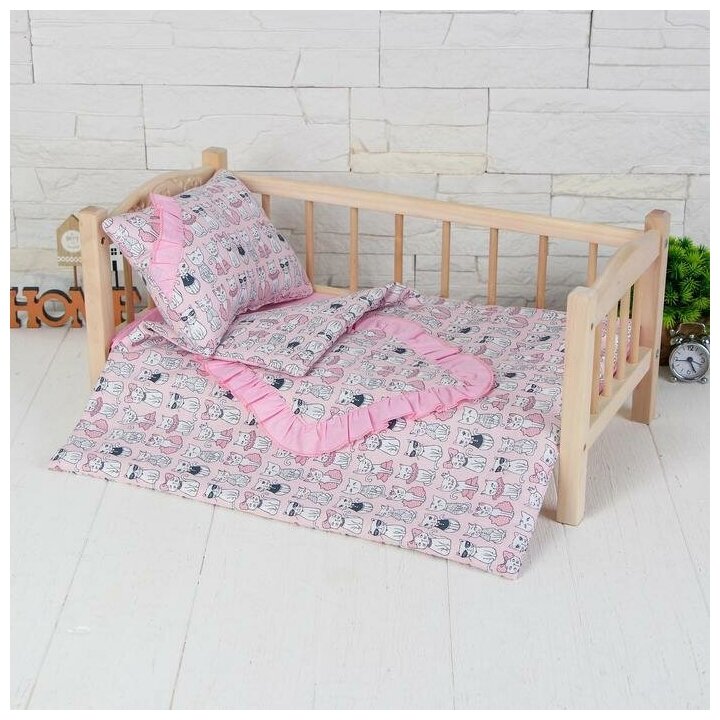 Страна Карнавалия Постельное бельё для кукол «Котята на розовом», простынь, одеяло, подушка