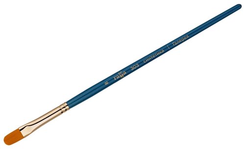 Кисть ГАММА Галерея, №8 синтетика, плоскоовальная, короткая ручка (303008) №8, 1 шт., синий