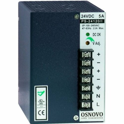 Промышленный блок питания Osnovo DC24V, 5A (120W) PS-24120/I промышленный уличный блок питания osnovo ps 12120 i