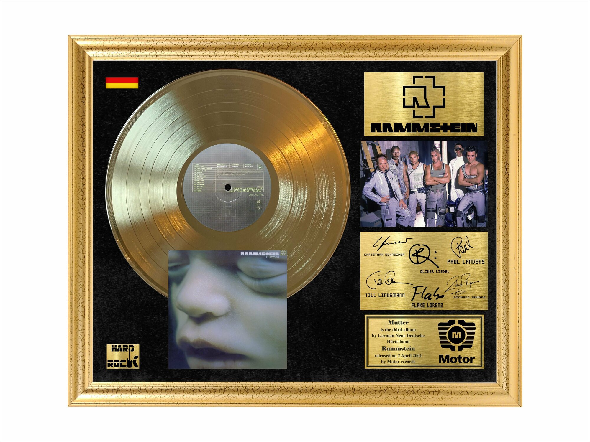 Rammstein Mutter золотой винил с автографами музыкантов в рамке
