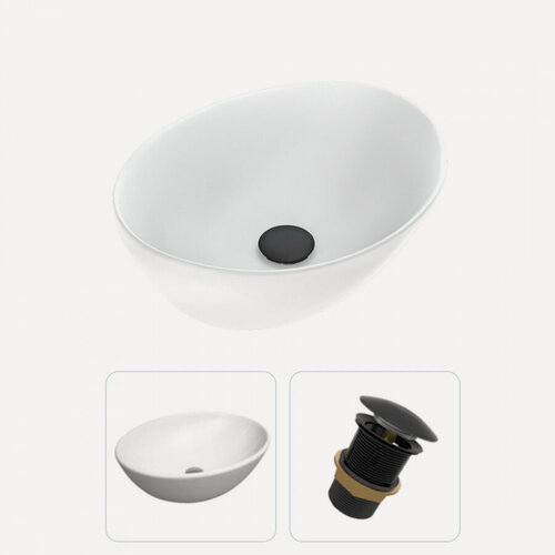 Изображение товара Раковина накладная для ванной Teymi Lori 40 в комплекте донный клапан клик-клак без перелива черный F01603