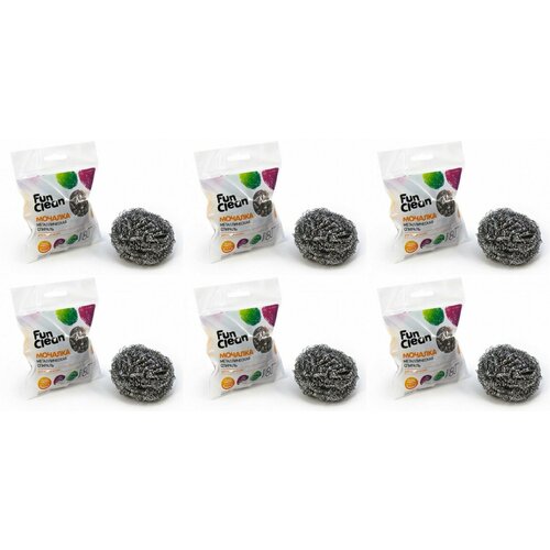 Fun Clean Мочалка для мытья посуды, металлическая, оцинкованная, спираль, 6 шт