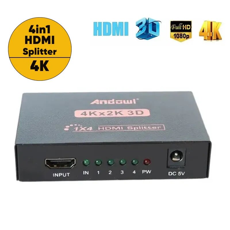 Разветвитель 1 x HDMI - 4 x HDMI сплиттер, 2K - 4K FULL HD 1080 splitter