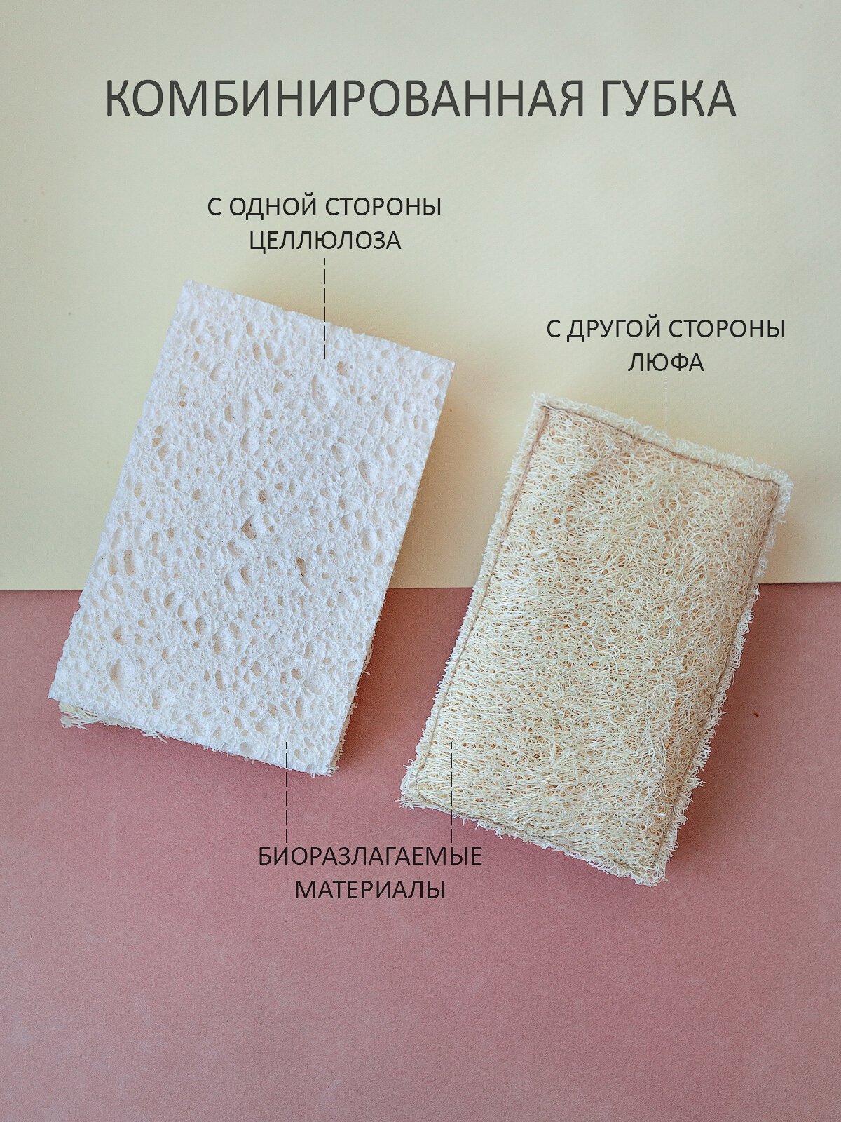 Набор комбинированных губок из целлюлозы и люфы(целлюлоза. люфа-2шт)