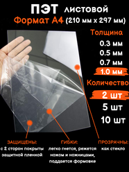 Прозрачный листовой ПЭТ-пластик для рукоделия А4 1 мм 2 шт