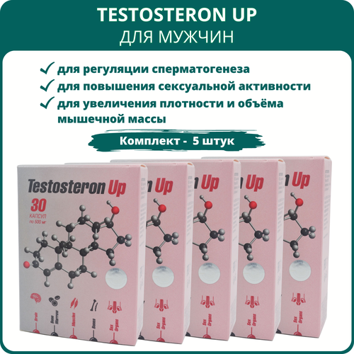 Testosteron Up для мужчин, 30 капсул - набор 5 шт. Препарат от Сашера-Мед для регуляции мужских гормонов и уровня тестостерона, при бесплодии, для настроения и работоспособности