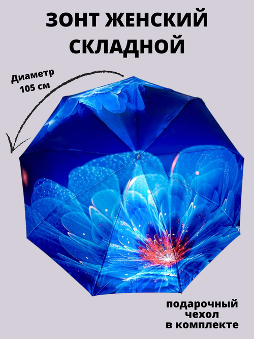 Мини-зонт GALAXY OF UMBRELLAS, полуавтомат, 2 сложения, купол 105 см, 9 спиц, система «антиветер», чехол в комплекте, синий, голубой