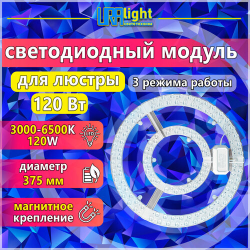 Светодиодный модуль 120Вт ремкомплект к люстре на магнитах основа алюминий в комплекте с блоком питания 3000к-4500к-6500к 1596₽