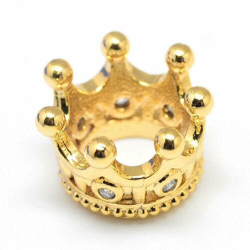 Бусина металлическая, 11*7мм, Milano, Корона, с кристально-прозрачными фианитами, под золото