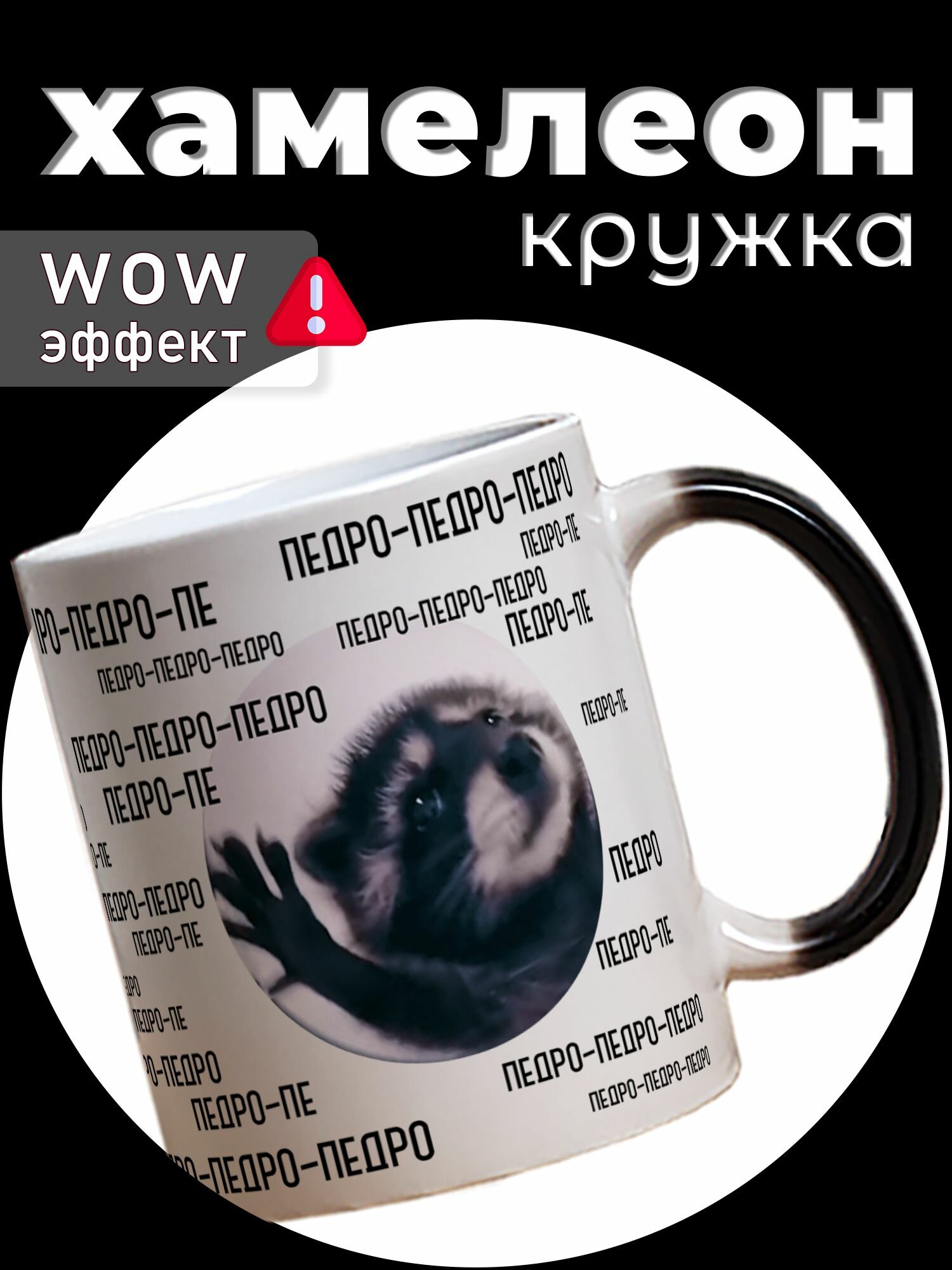 Кружка хамелеон для чая и кофе подарок с приколом, принтом и надписью "Енот педро"