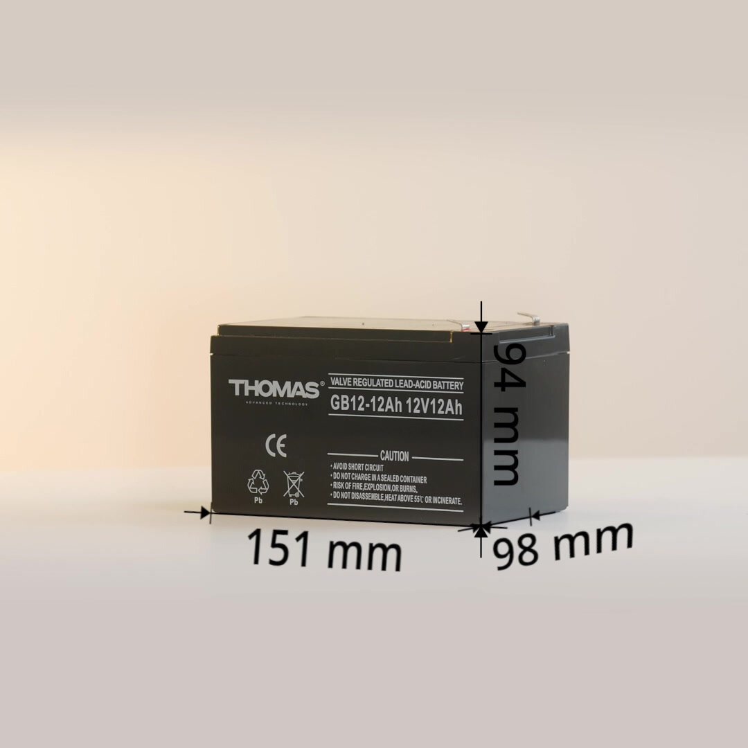 Аккумулятор для ибп 12v 12 Ah THOMAS AGM F2/T2 акб эхолота, фонаря, весов 151x98x100 мм — фото 1