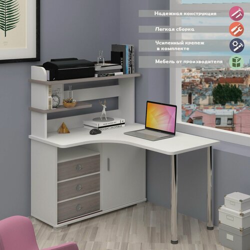 Изображение товара Стол компьютерный Мэрдэс СР-135М бенбе-лев Белый/Нельсон/Белый, угловой, 116х130х75 см