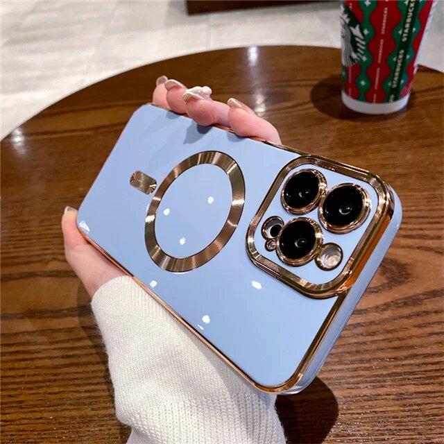 Роскошный чехол для iPhone 15 Pro Max с магнитной рамкой MagSafe, Gary Blue Case, For iPhone 12