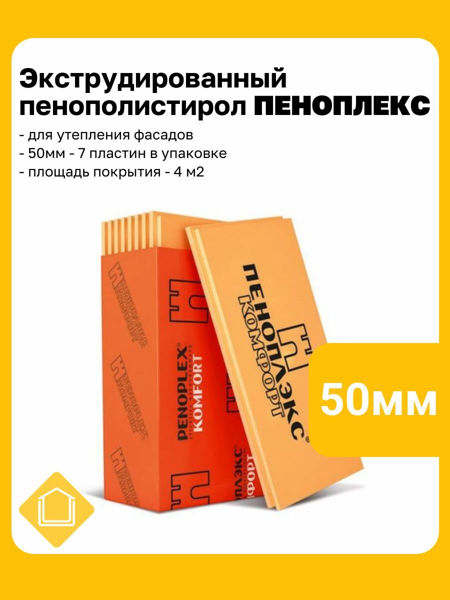 Экструзионный пенополистирол Пеноплекс Комфорт 1185х585х50мм 7 плит 1 уп.