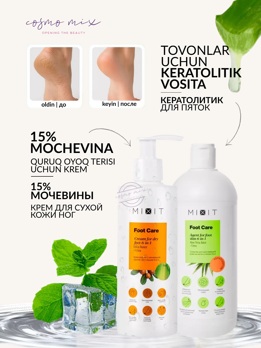 Средство для ороговевшей кожи на ногах и пятках 6-в-1 — MIXIT Foot Care Agent for Foot Skin 6-in-1 250 мл