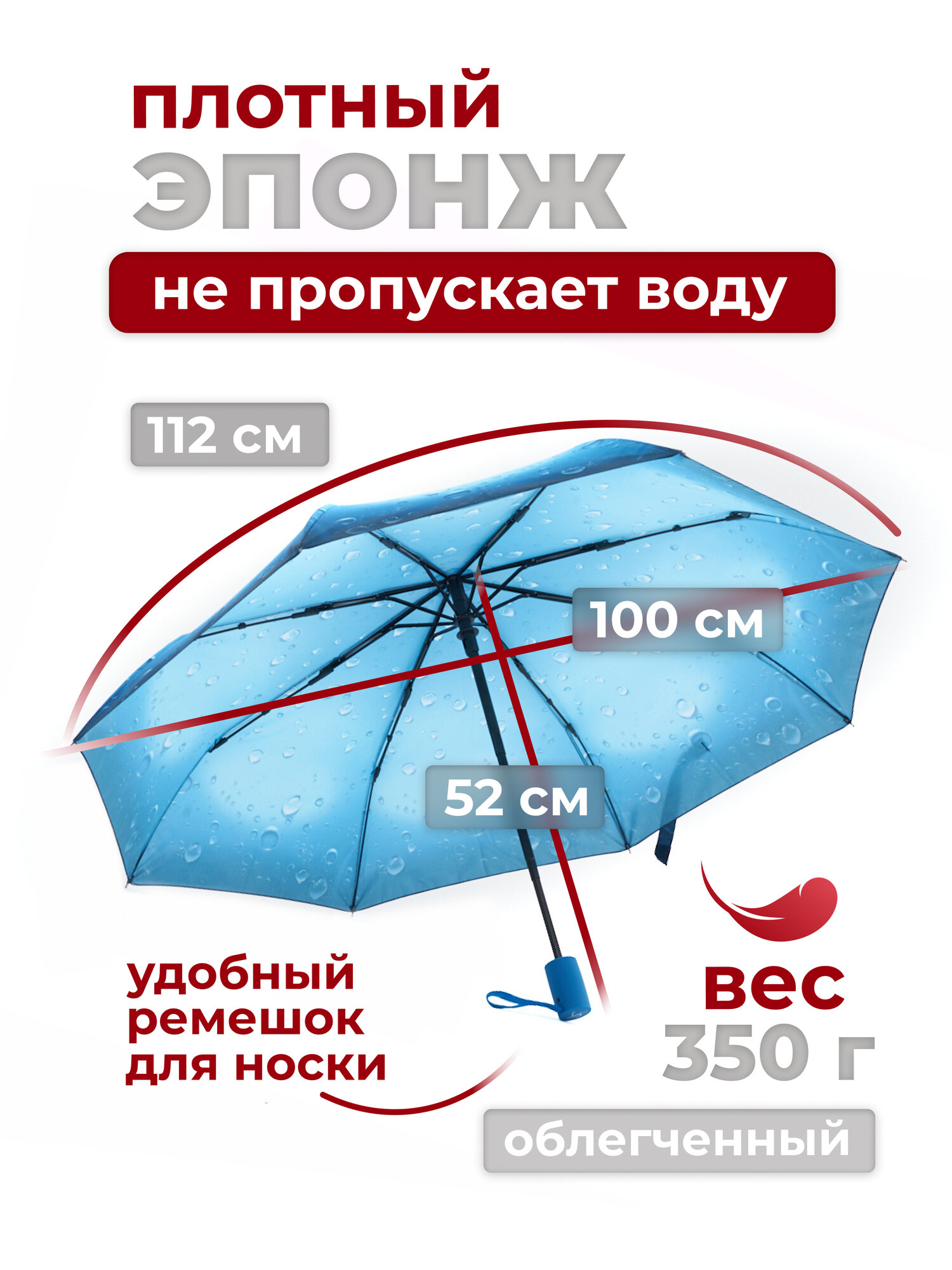 Зонт RAINDROPS, темно-синий — фото 1