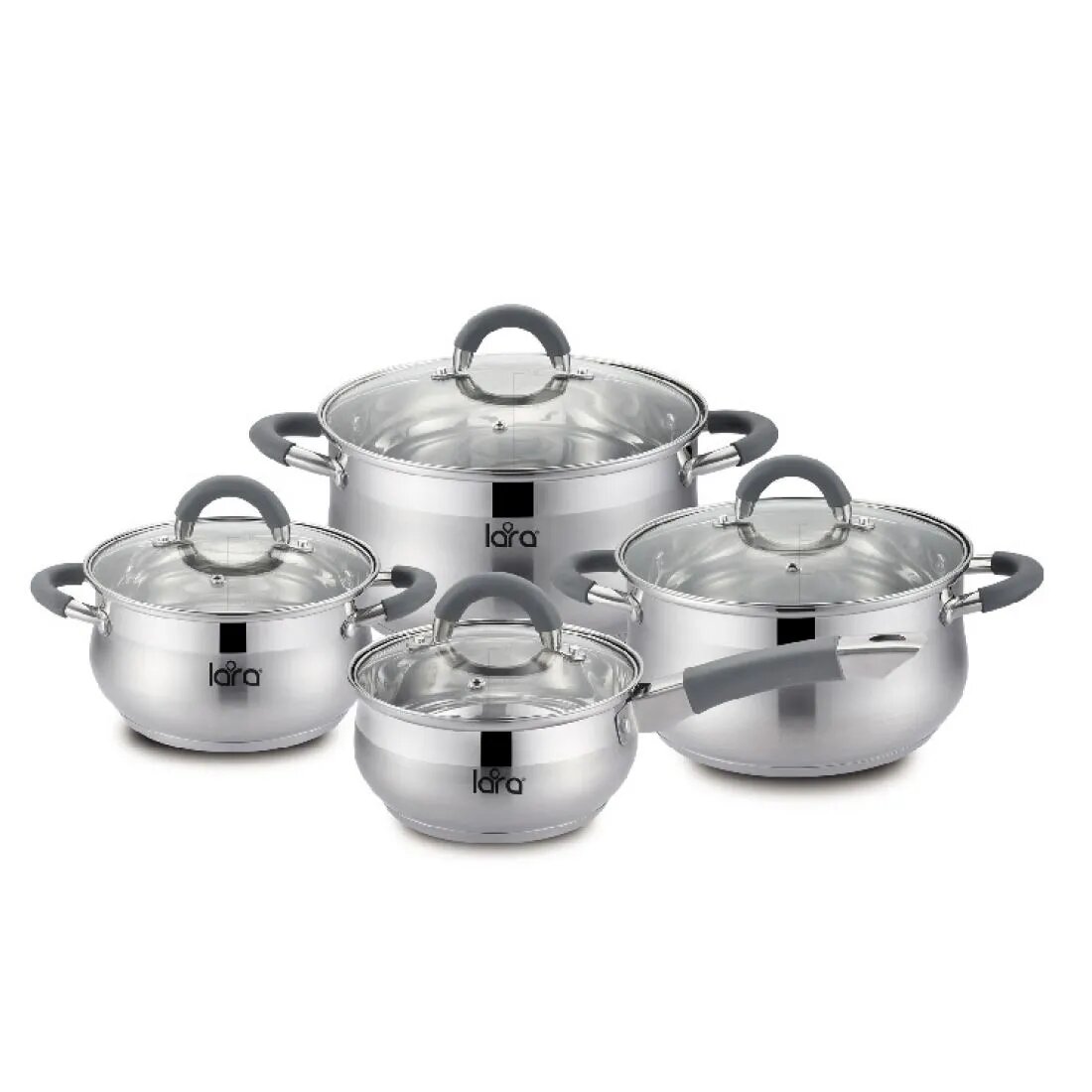 Набор посуды Lara  Bell  LR02 93  нержавеющая сталь  8 элементов  серебристый