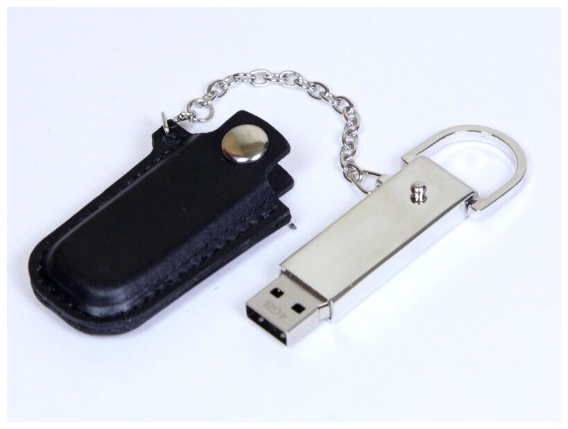 Массивная металлическая флешка с кожаным чехлом (64 Гб / GB USB 2.0 Черный/Black 214 флэш накопитель APEXTO U503E кожа)