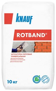 <b>Штукатурка</b> KNAUF Rotband, 10 кг <span><b>штукатурка</b> кнауф ротбанд помогает провести облицовку потолков и стен на твердом основании. лучше всего она взаимодействует с твердыми основаниями: кирпич, пенополистирол и цементной <b>штукатуркой</b>. смесь идеально подходит для работы с гладкими бетонными поверхностями. особенности <b>штукатурки</b> кнауф ротбанд: - <b>штукатурка</b> ложится гладко и не требует шпатлевания; - не трескается даже в случае наложения толстым слоем; - расходуется экономнее обычных цементно-песчаных смесей; - хорошо удерживает воду и не</span>