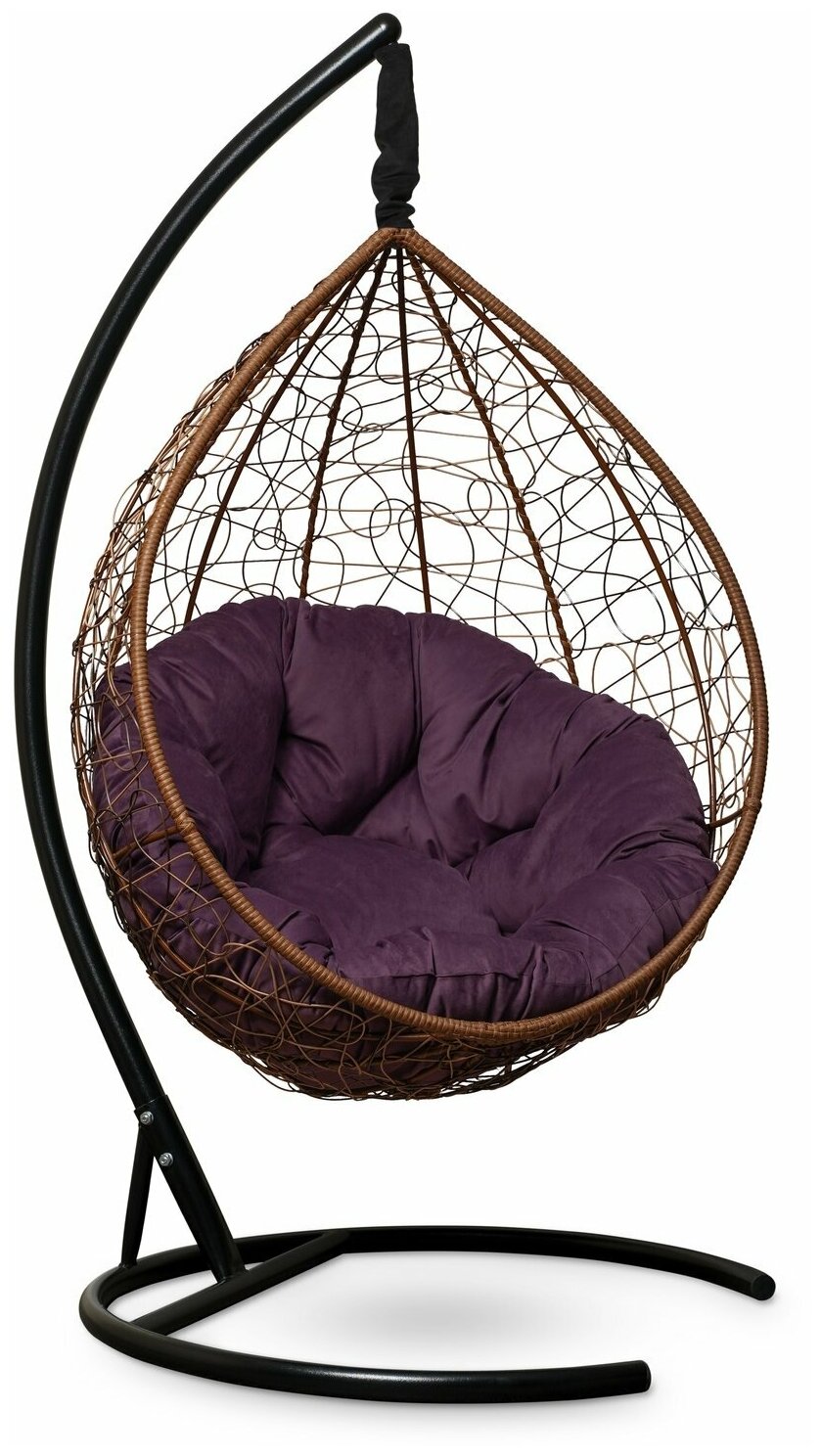Подвесное кресло-кокон SEVILLA VERDE VELOUR горячий шоколад + каркас (фиолетовая подушка) - фотография № 1