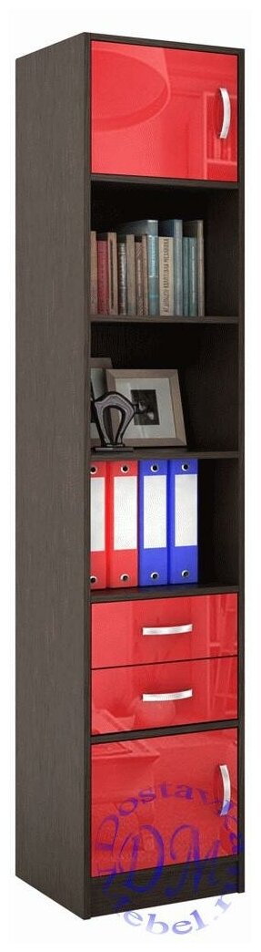 фото Стеллаж в комплекте Либерти-41 Глянец цвет Венге-Красный