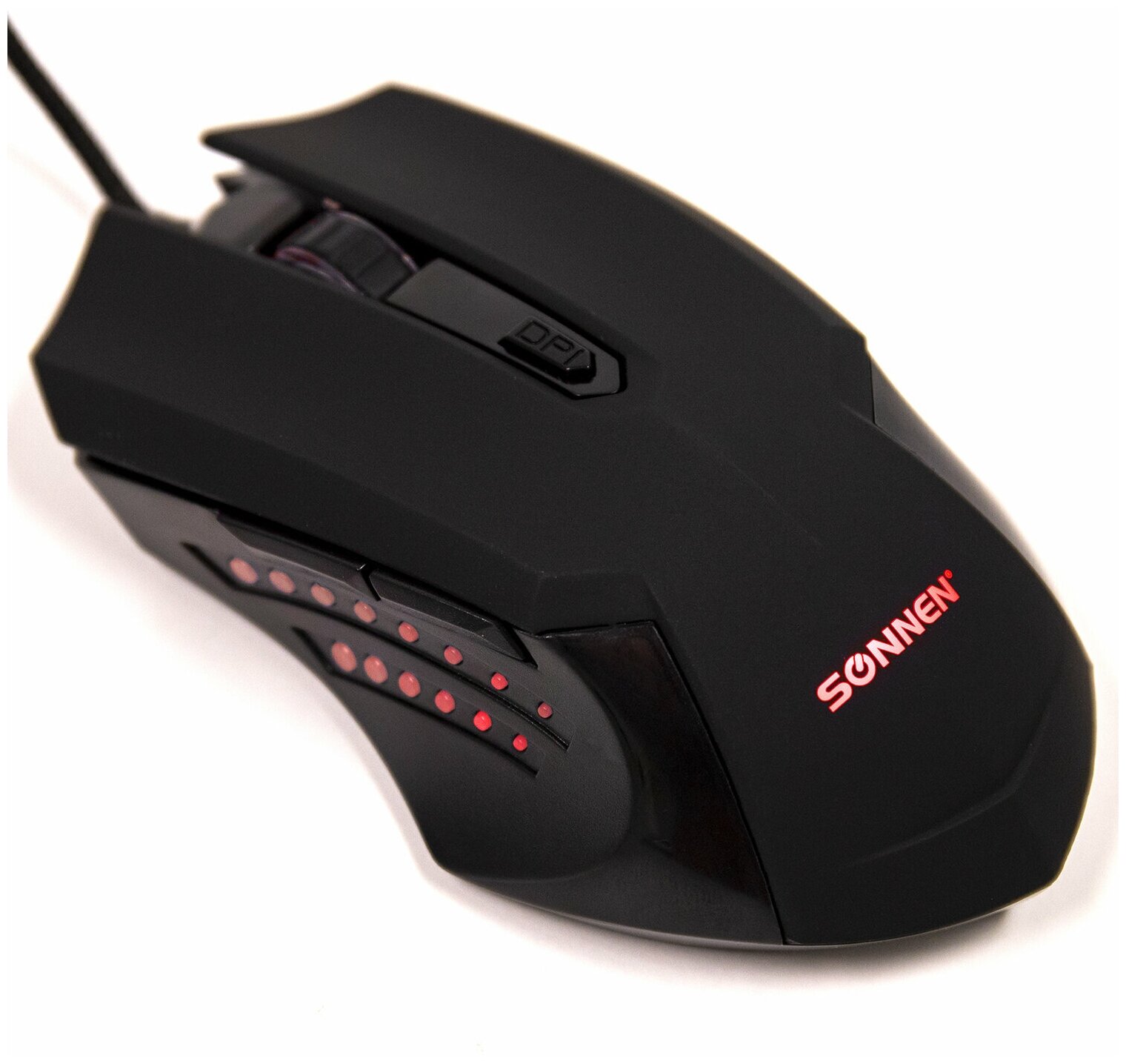 Мышь проводная игровая Sonnen I3 пластик 6 кнопок 800-2400 dpi LED-подсветка черная 513523