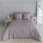 Комплект постельного белья RoomTex 2 спальный с европростыней /кпб двуспальный из бязи /хлопок-5 /клетка мокко - изображение
