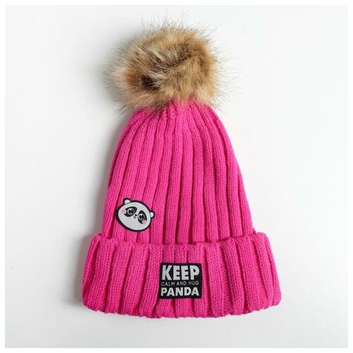 фото Женская шапка с помпоном "keep calm and hug panda" beauty fox