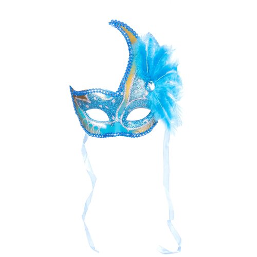 Карнавальная венецианская маска с пером синяя венецианская маска civetta ric ciuffo с красным пером 13679