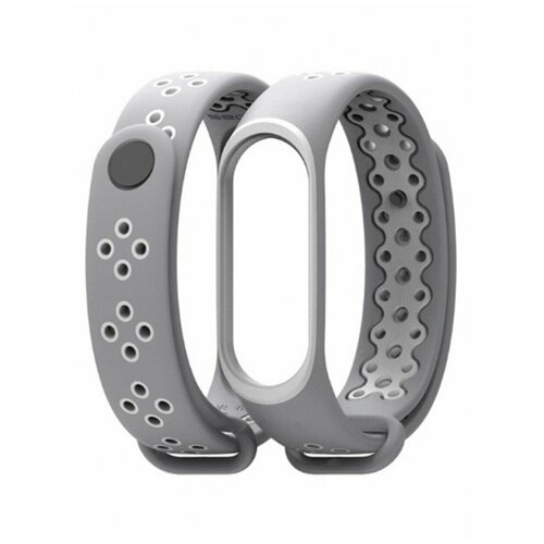 Силиконовый ремешок для Xiaomi Mi Band 3/4, серый-белый, перфорированный, mk038