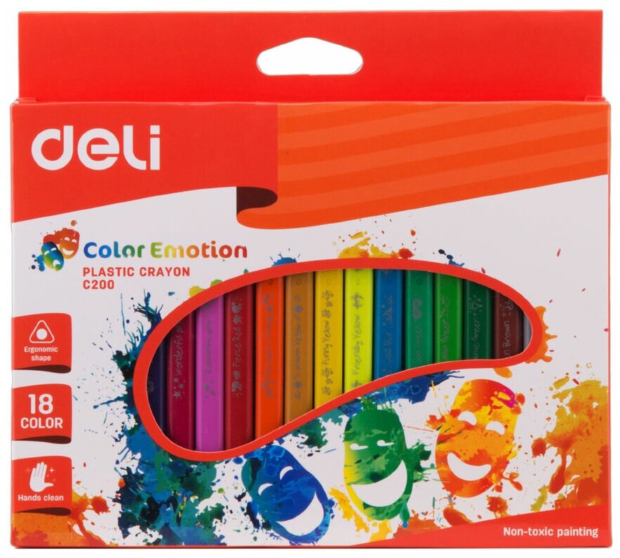 Мелки восковые Deli Color Emotion EC20010, трехгранные, 18 цветов