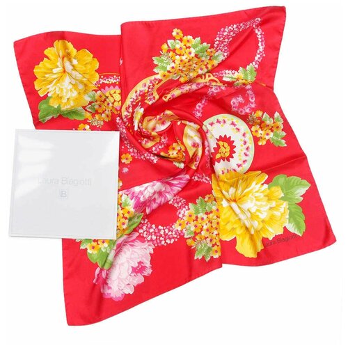 Красный шелковый головной платок с цветами Laura Biagiotti 828898