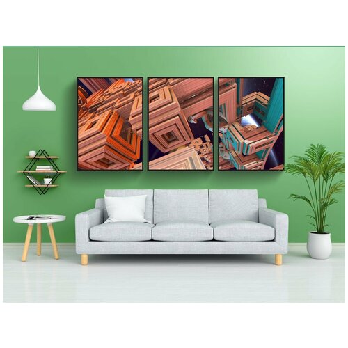 фото Набор модулных постеров для интерьера "пространство, колонии, космическая станция" 60x90 см. в тубусе, без рамки lotsprints