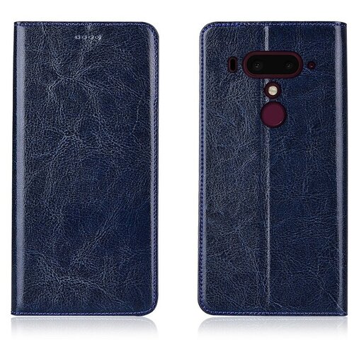 фото Чехол-книжка mypads premium для htc u12 life из качественной натуральной мраморной кожи буйвола прошитый элегантной прострочкой синий с магнитной крышкой
