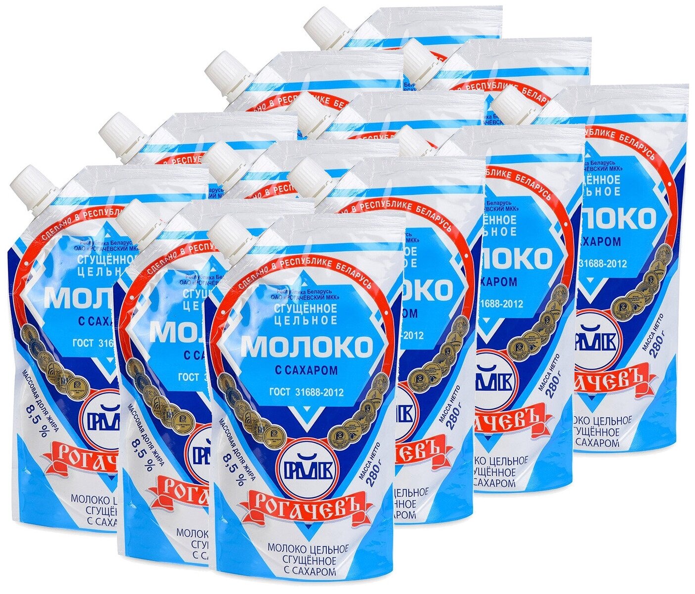 Молоко цельное сгущенное с сахаром "Рогачевъ" 8,5% ГОСТ 12 штук по 280 г