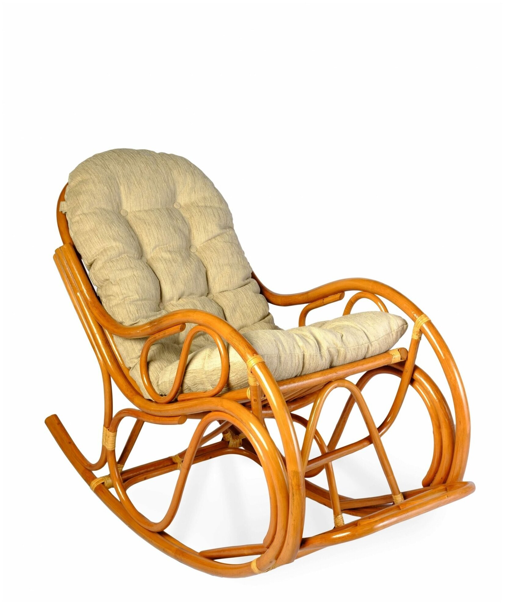 Кресло-качалка из натурального ротанга 05/05В разборное с подушкой, цвет миндаль матовый
