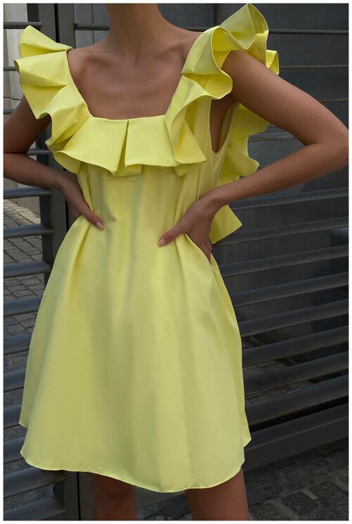 Платье TOPTOP STUDIO, хлопок, повседневное, свободный силуэт, мини, открытая спина, размер 46/48, желтый