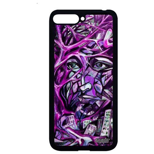 фото Противоударный чехол на смартфон // huawei y6 2018 // "взгляд" стрит-арт картина, utaupia, фиолетовый