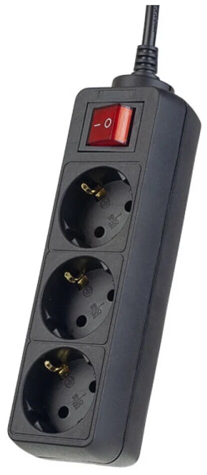 Сетевой удлинитель с кнопкой Perfeo POWERMATE 3,0м, 3 розетки, черный - фотография № 1