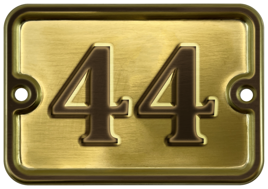 Цифра дверная "44" самоклеющаяся, 8х10 см., из латуни, штампованная, лакированная. Все цифры в наличии.