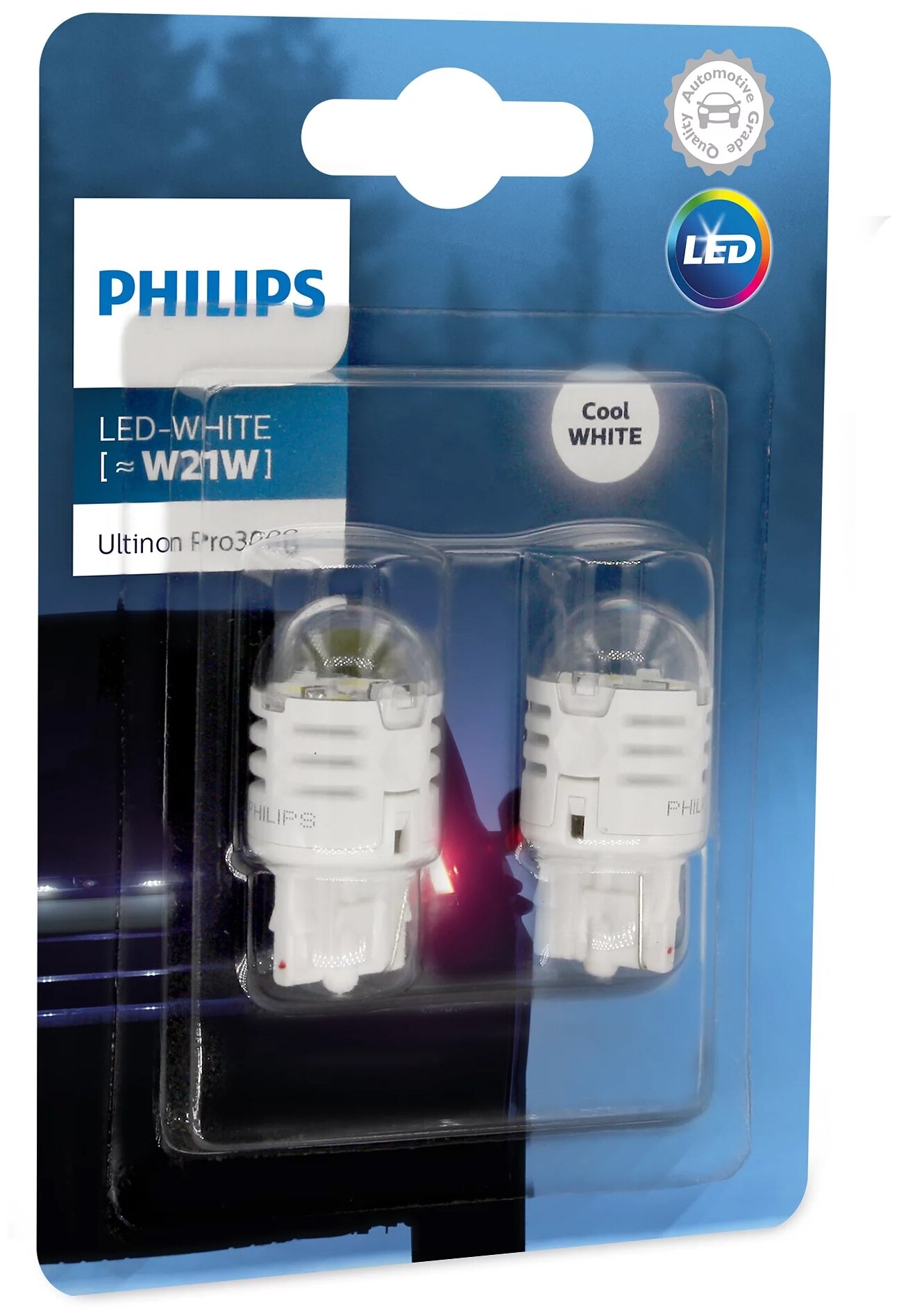 Лампа автомобильная светодиодная Philips 11065U30CWB2 W21W 12V 1.75W W3x16q