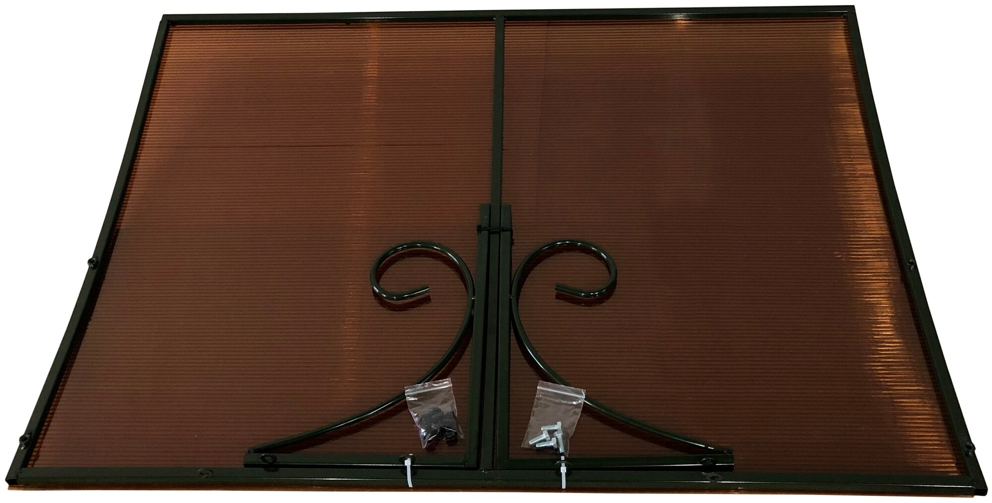 Козырек металлический над входной дверью YS69, ArtCore, зеленый каркас с коричневым поликарбонатом, 115х80х37 см - фотография № 4