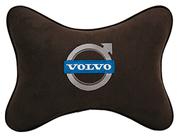 Автомобильная подушка на подголовник алькантара Coffee с логотипом автомобиля Volvo