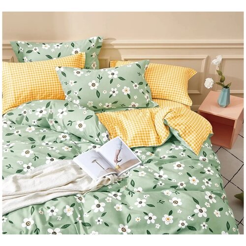 Комплект постельного белья Розовые сны СК-444 семейное сатин зеленыйоранжевый 5580₽
