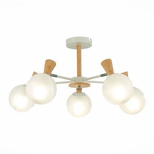 Потолочная люстра Evoluce CATANIA SLE220702-05, E14, 200 Вт, металл, дерево, стекло, бежевый белый