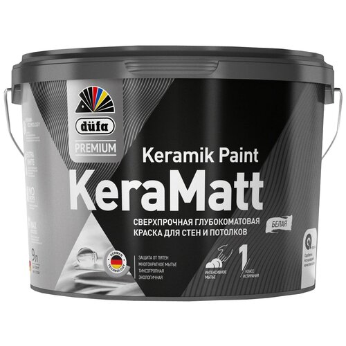 Краска сверхпрочная для стен и потолков Dufa Premium Keramik Paint KeraMatt глубокоматовая (2,5л) 1 (белая и под колеровку)