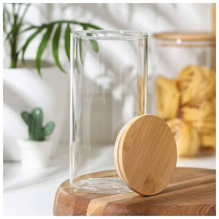 Банка стеклянная для сыпучих продуктов с бамбуковой крышкой Magistro «Эко», 1,3 л, 10×20,5 см (1шт.) - фотография № 8