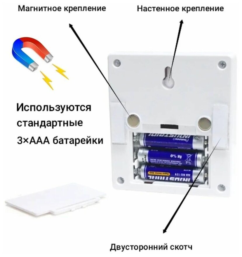 Беспроводной настенный светильник на батарейках с выключателем, на магните - фотография № 3