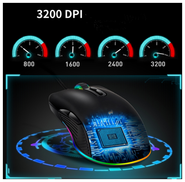 Игровая оптическая с LED подсветкой проводная мышь MyPads с выходом Type-C 800/3200 dpi черная